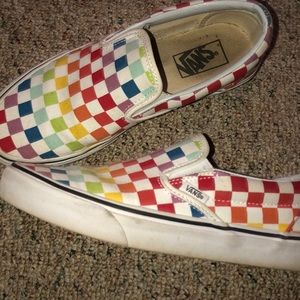 Rainbow checkerboard slip on vans